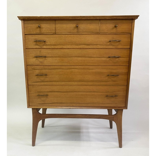 360 - COX CHEST, 87cm x 46cm x 106cm, 1960's walnut and teak with five long drawers on stand.