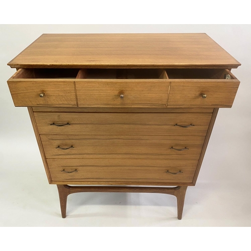 360 - COX CHEST, 87cm x 46cm x 106cm, 1960's walnut and teak with five long drawers on stand.