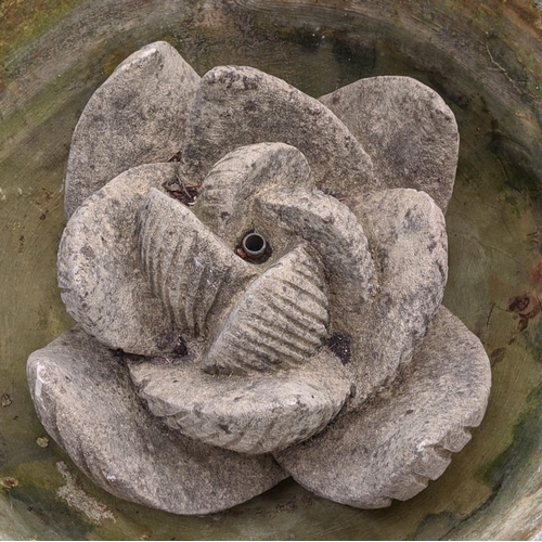 374 - ARCHITECTURAL LOTUS FLOWER WATER COUNTAIN IN URN, 65cm diam x 47cm, composite stone. (2)