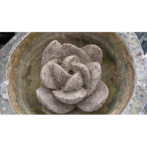 374 - ARCHITECTURAL LOTUS FLOWER WATER COUNTAIN IN URN, 65cm diam x 47cm, composite stone. (2)