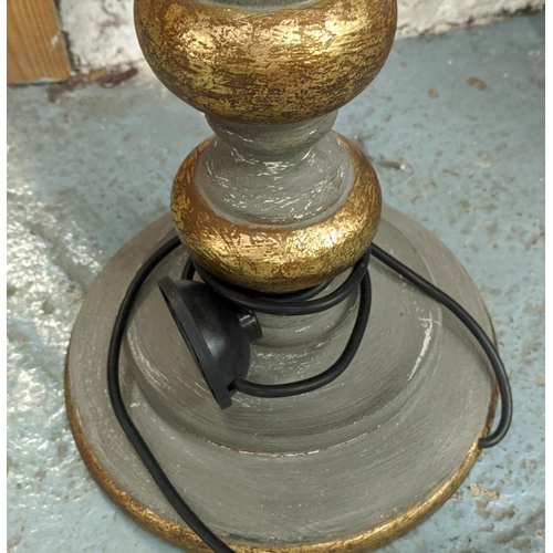 391 - STANDARD LAMP BASE, 120cm H, pink shape, distressed grey and gilt finish.