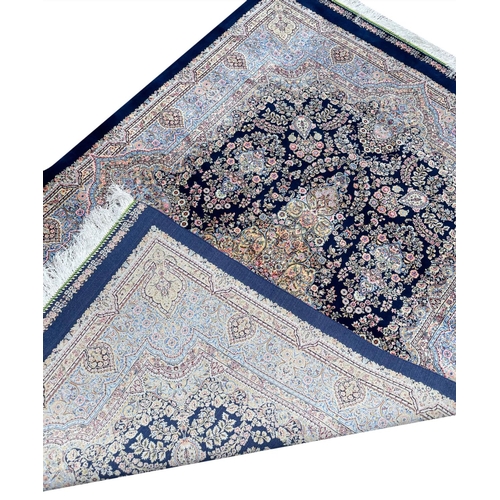 93 - FINE SILK QUM DESIGN RUG, 145cm x 100cm.