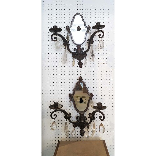 193 - WALL LIGHTS, 42cm H x 37cm W, a pair 19th century Continental silvered metal with mirrored backs and... 