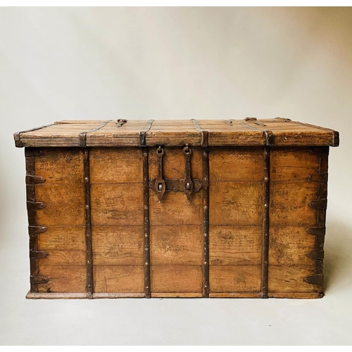 611 - INDIAN TRUNK, 19th century North Indian teak and metal bound with rising lid and carrying handles, 1... 