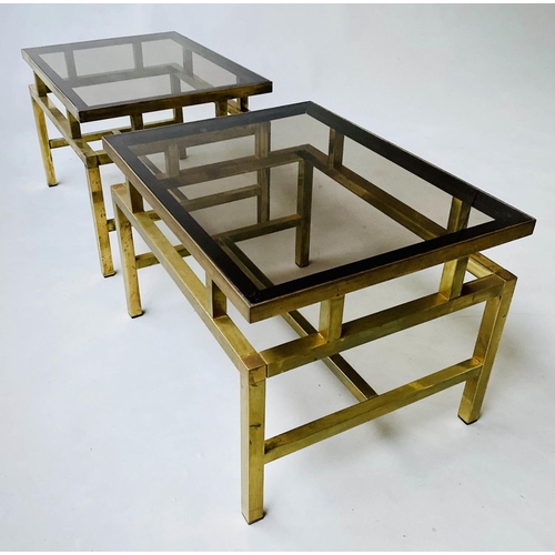 603 - OCCASIONAL TABLES, a pair, 61cm x 43cm x 41cm H, 1970's square stepped gilt metal framed and glazed.... 