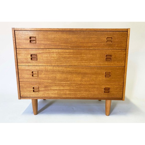 357 - TEAK CHEST, 1960s teak with four long drawers, 87cm W x 40cm D x 70cm H.