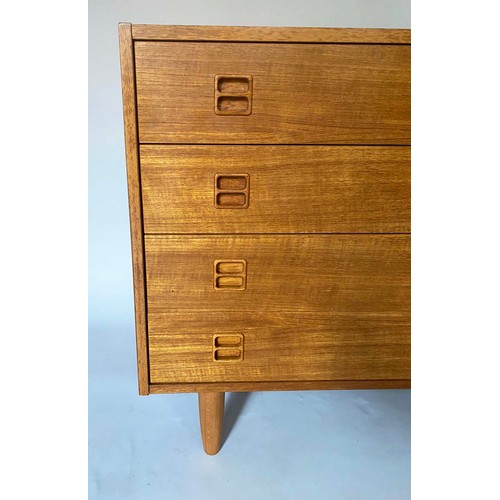 357 - TEAK CHEST, 1960s teak with four long drawers, 87cm W x 40cm D x 70cm H.