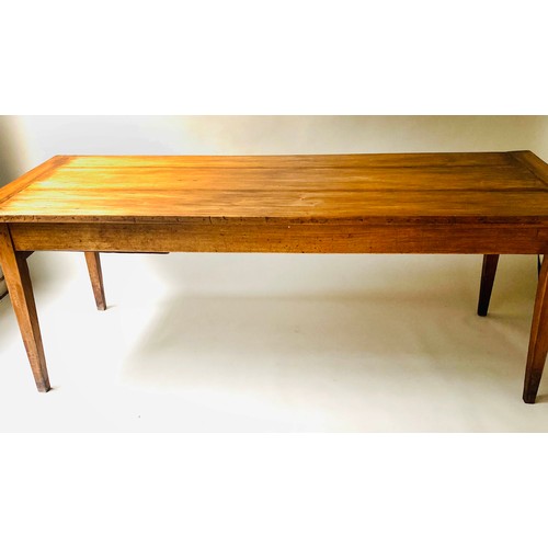 607 - FARMHOUSE TABLE, 19th century French cherrywood planked and cleated with frieze drawer, 208cm x 80cm... 