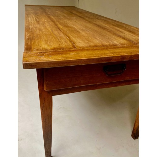 607 - FARMHOUSE TABLE, 19th century French cherrywood planked and cleated with frieze drawer, 208cm x 80cm... 