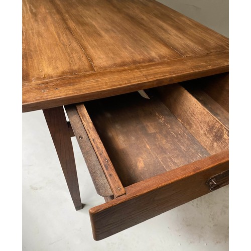 607 - FARMHOUSE TABLE, 19th century French cherrywood planked and cleated with frieze drawer, 208cm x 80cm... 