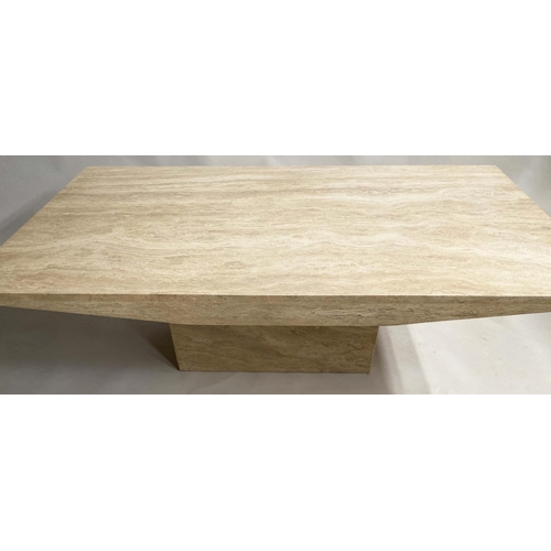 150 - TRAVERTINE LOW TABLE, 1970's rectangular shaped travertine marble with plinth base, 140cm x 80cm x 4... 