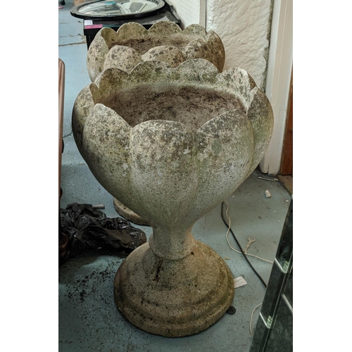 380 - ARCHITECTURAL GARDEN PLANTERS, a pair, tulip design, composite stone, 73cm x 50cm H. (2)