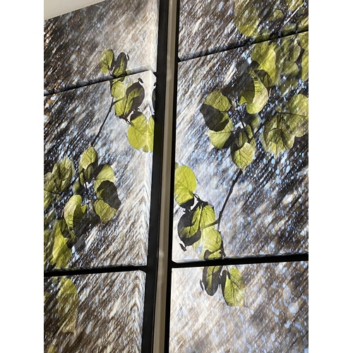 586 - WALL PANELS, a pair, window effect leaf print on canvas, 68cm x 162cm H. (2)