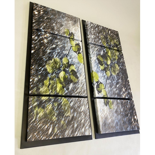 586 - WALL PANELS, a pair, window effect leaf print on canvas, 68cm x 162cm H. (2)