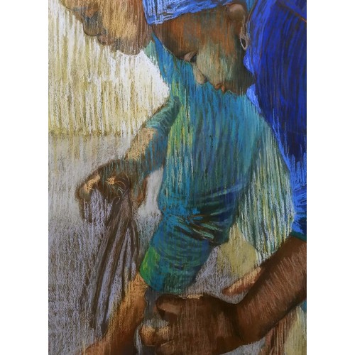 36 - EM ISAACSON 'Wash Day', pastel on paper, label to verso, 65cm x 50cm, framed.