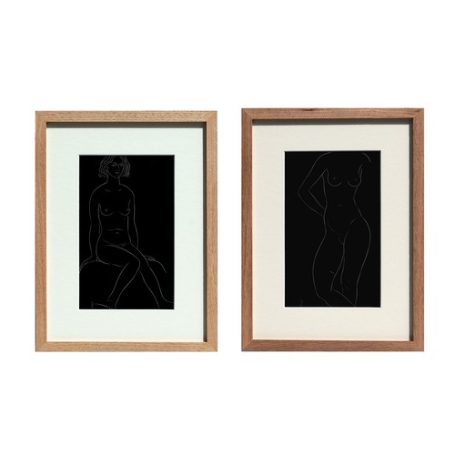 80 - ERIC GILL (British, 1882 – 1940) 'Nudes', a pair of woodcuts, 22cm x 13cm each, framed. (2)