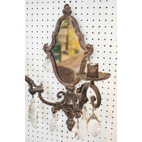 193 - WALL LIGHTS, 42cm H x 37cm W, a pair 19th century Continental silvered metal with mirrored backs and... 