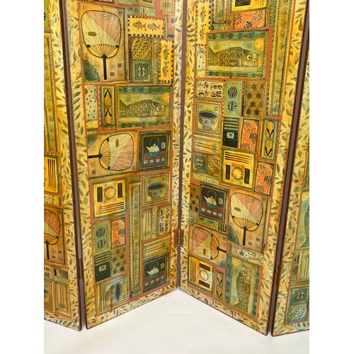 133 - JAPANESE DECOUPAGE FLOOR SCREEN, four-fold, 163cm x 163cm H.