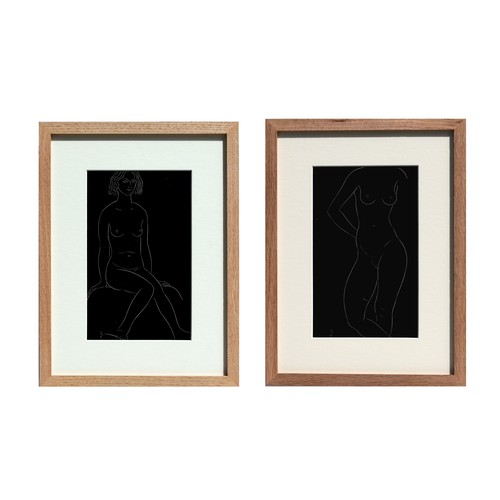 79 - ERIC GILL (British, 1882 – 1940) 'Nudes', a pair of woodcuts, 22cm x 13cm each, framed. (2)