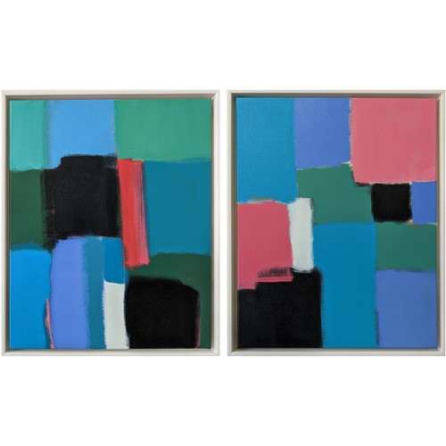 59 - PHIL JOHNS (Contemporary British) 'In the Pink' and 'Summer', a pair of acrylics on canvas, signed a... 