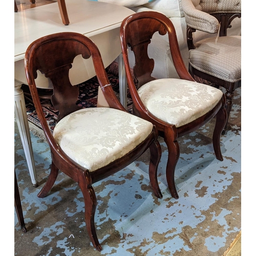 120 - DINING CHAIRS, a set of six, 46cm W x 85cm H 19th century Continental mahogany framed, each with a c... 