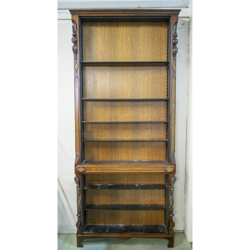 112 - OPEN BOOKCASE, 239cm H x 106cm W x 20cm D, Victorian and later oak, walnut and ebonised with adjusta... 