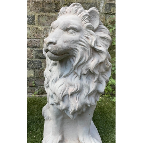 588 - GARDEN LIONS, a pair, stone effect, 63cm H. (2)