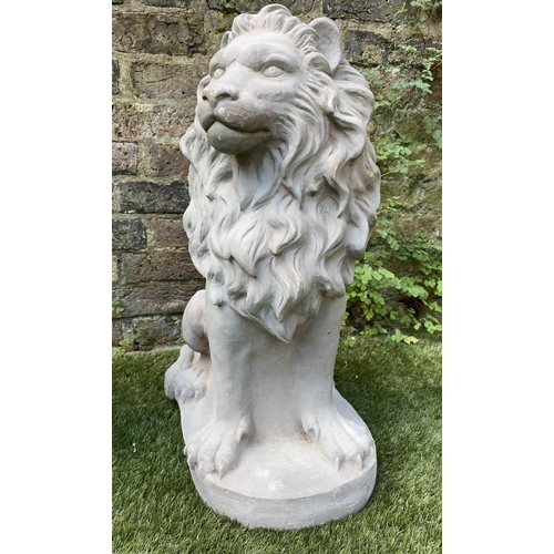 588 - GARDEN LIONS, a pair, stone effect, 63cm H. (2)