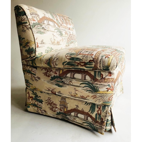 581 - BANQUETTES, two, with Chinese style upholstery larger, 98cm, smaller 68cm. (2)