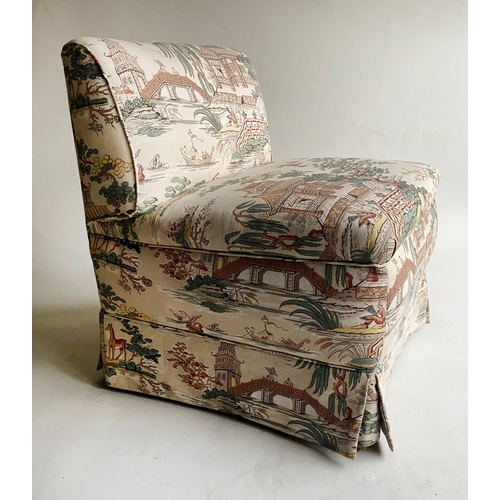 581 - BANQUETTES, two, with Chinese style upholstery larger, 98cm, smaller 68cm. (2)