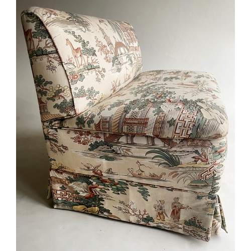 581 - BANQUETTES, two, with Chinese style upholstery larger, 98cm, smaller 68cm. (2)