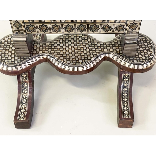 585 - SYRIAN LAMP TABLE, octagonal Damascus ware, mother of pearl inlaid with folding top, 50cm W x 66cm H... 