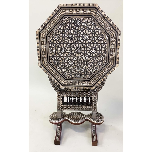 585 - SYRIAN LAMP TABLE, octagonal Damascus ware, mother of pearl inlaid with folding top, 50cm W x 66cm H... 