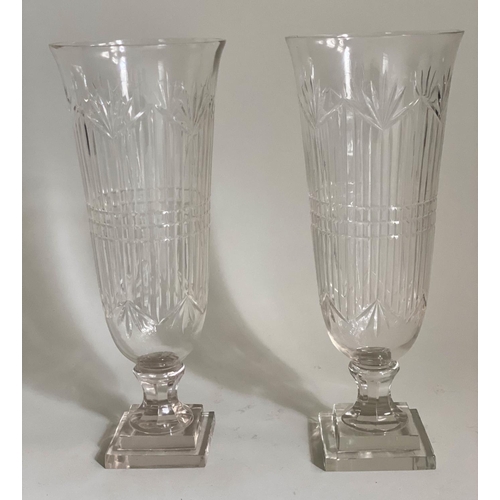 586 - STORM LANTERNS, a pair, cut glass with flared rims with stepped bases, 45cm H. (2)