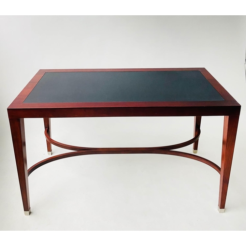 566 - WRITING TABLE BY PORTA ROMANA, rectangular leather inset with stretchered supports, 125cm W x 50cm D... 