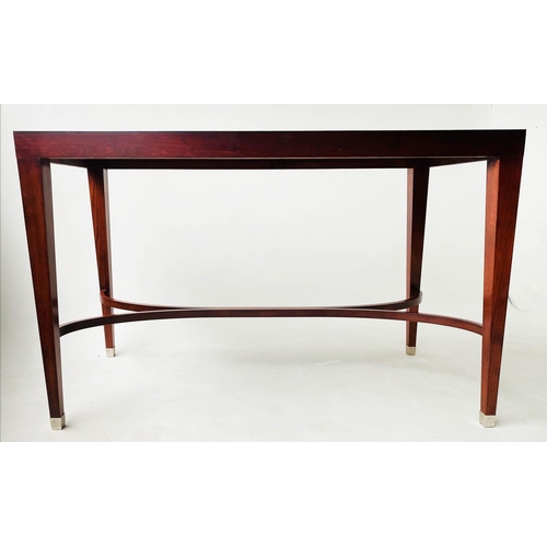 566 - WRITING TABLE BY PORTA ROMANA, rectangular leather inset with stretchered supports, 125cm W x 50cm D... 