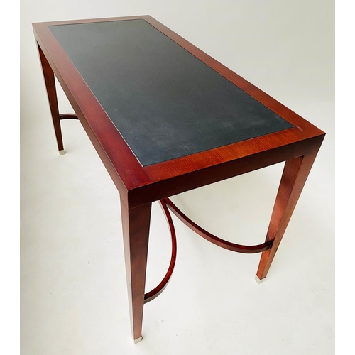 566 - WRITING TABLE BY PORTA ROMANA, rectangular leather inset with stretchered supports, 125cm W x 50cm D... 