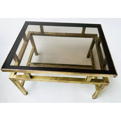 568 - OCCASIONAL TABLES, a pair, 61cm x 43cm x 41cm H, 1970's square stepped gilt metal framed and glazed.... 