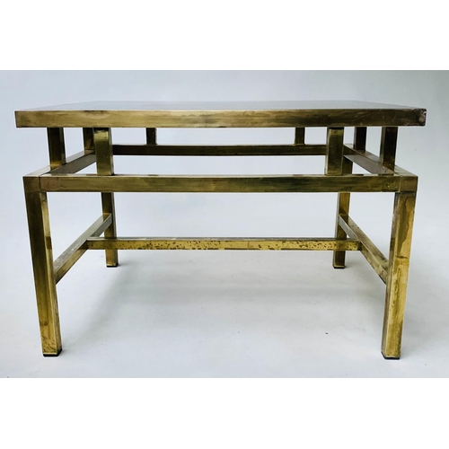 568 - OCCASIONAL TABLES, a pair, 61cm x 43cm x 41cm H, 1970's square stepped gilt metal framed and glazed.... 