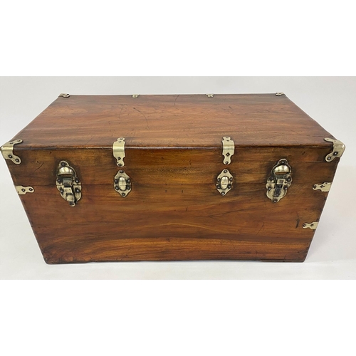 571 - TRUNK, 19th century Chinese export, camphorwood and brass bound with rising lid and carrying handles... 