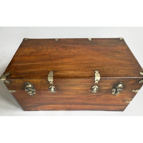 571 - TRUNK, 19th century Chinese export, camphorwood and brass bound with rising lid and carrying handles... 