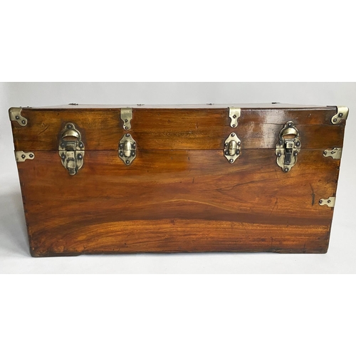 571 - TRUNK, 19th century Chinese export, camphorwood and brass bound with rising lid and carrying handles... 