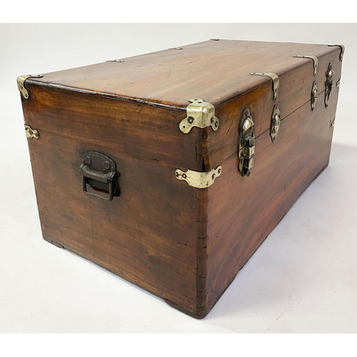 571 - TRUNK, 19th century Chinese export, camphorwood and brass bound with rising lid and carrying handles... 