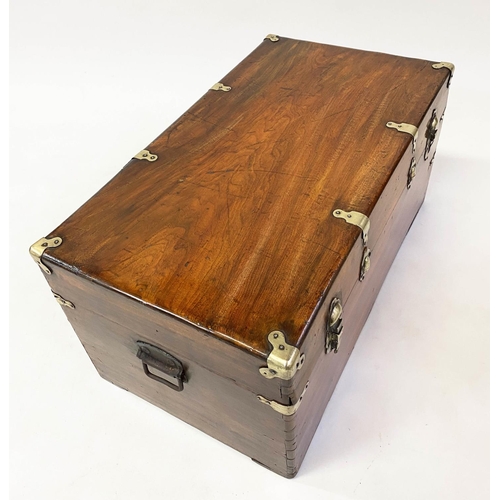 571 - TRUNK, 19th century Chinese export, camphorwood and brass bound with rising lid and carrying handles... 