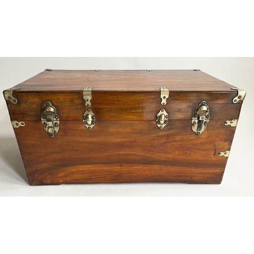 571 - TRUNK, 19th century Chinese export, camphorwood and brass bound with rising lid and carrying handles... 