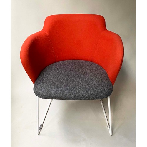 563 - GRESHAM CHAIRS, a set of three, orange and grey felt seats, 80cm H. (3)