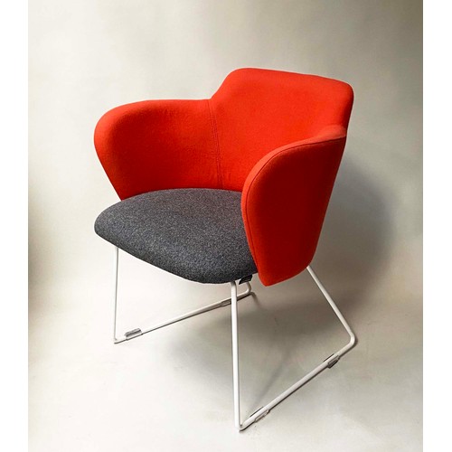 563 - GRESHAM CHAIRS, a set of three, orange and grey felt seats, 80cm H. (3)