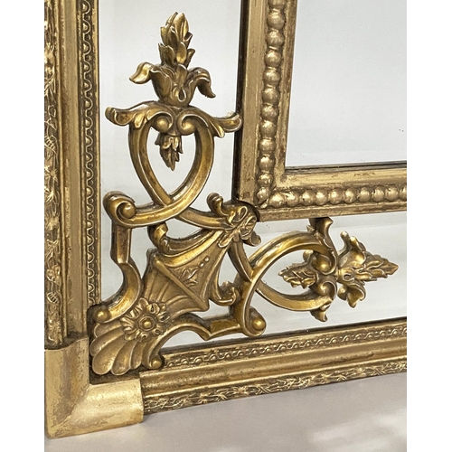 573 - WALL MIRROR, French style, giltwood with bevelled mirror, beaded and marginal plates with crest, 91c... 