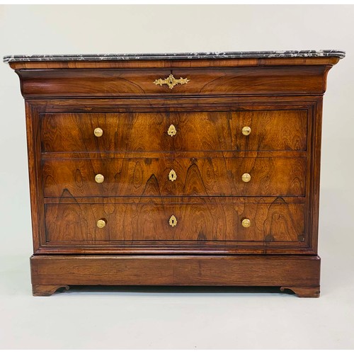 576 - COMMODE, late 19th century French Louis Philippe, figured walnut, with four long drawers and St Anne... 