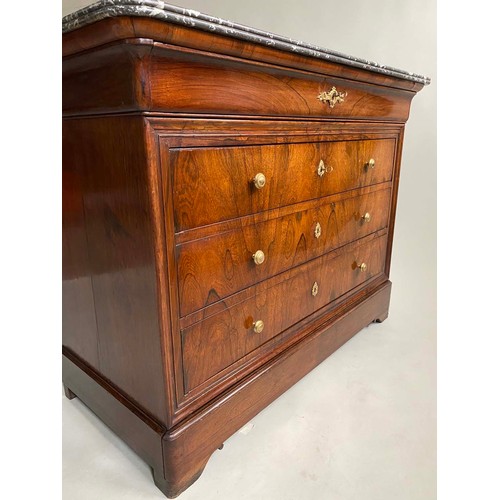 576 - COMMODE, late 19th century French Louis Philippe, figured walnut, with four long drawers and St Anne... 